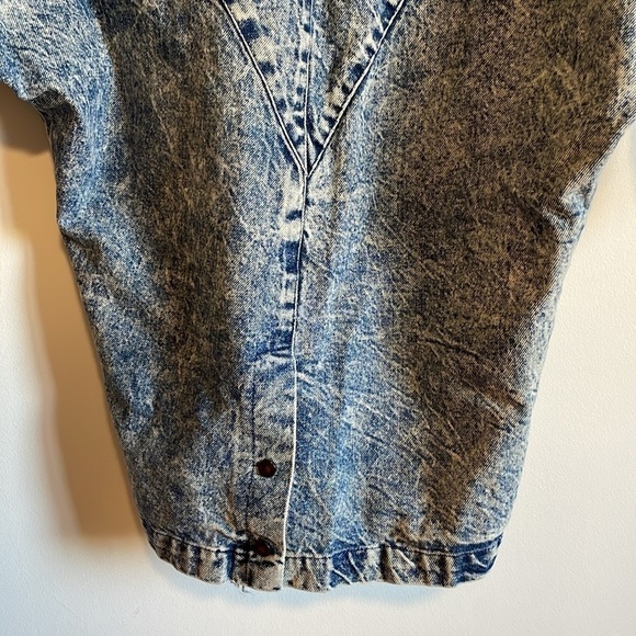 Retro Jean Jacket Stonewash Denim Minimalist SM Blue Casual 80s Chore Coat - Picture 12 of 16